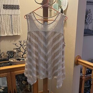 Ruby Rd. Chevron Striped Tank Top - White and Tan